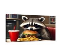 Jaesxxco Canvas Wall Art Cute Raccoon Funny Lovely Animal Eat Pizza Hamburger Spaghetti Canvas Prints Unframed Painting Modern Artwork Abstract Stretched Poster Home Decoration Unique Gift 12X16Inch