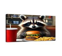 Jaesxxco Canvas Wall Art Cute Raccoon Funny Lovely Animal Eat Pizza Hamburger Spaghetti Canvas Prints Unframed Painting Modern Artwork Abstract Stretched Poster Home Decoration Unique Gift 12X16Inch