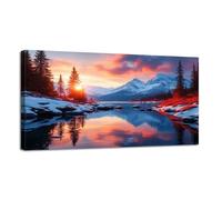 Jaesxxco Canvas Wall Art Nature Landscape Stream Snow Capped Mountains Reflecting Water Canvas Prints Unframed Painting Modern Artwork Abstract Stretched Poster Home Decoration Unique Gift 12X16Inch