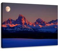 Jaesxxco Canvas Wall Art Print Sunset Light Alpen Glow Tetons Tetons Mountains Rugged Moon Rising Modern Poster Print For Living Room Bedroom Office Home 12x16Inch Unframed