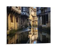 Jaesxxco Canvas Wall Art Reflections Of Medieval Architecture In Still Waters Wall Art Poster Decorative Painting For Living Room Bedroom Office Home Decoration Artwork 12x16Inch Unframed