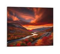 Jaesxxco Canvas Wall Decor A Breathtaking Sunset Over A River Winding Through Vibrant Autumn Foliage And Mountains Canvas Poster Wall Art Decor For Living Room Bedroom Decoration Unframed 12x16Inch