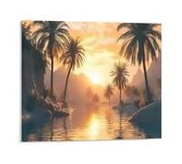 Jaesxxco Canvas Wall Decor A Sunset Over A Lake With Palm Trees And Mountains Canvas Poster Wall Art Decor Print Picture Paintings For Living Room Bedroom Decoration Unframed 12x16Inch