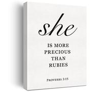 Jaesxxco Christian Canvas Wall Art Motivational She is More Precious than Rubies Proverbs 3:15 Canvas Print Scripture Bible Verse Painting Home Wall Decor Nursery Gift Unframed 8x10inch