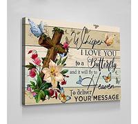 Jaesxxco Christian Religious Whisper I Love You To A Butterflies Canvas Poster Bible Verses Canvas Wall Art For Living Room Bedroom Office Home Decoration Artwork 121X6Inch Unframed