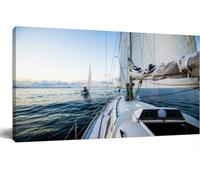 Jaesxxco Clear Evening Sky At Sunset Two Yachts Sailing A View From The Deck Canvas Wall Art Vintage Wall Decor Modern Abstract Poster Print For Living Room Bedroom Office Home Decoration 12x16Inch