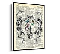 Jaesxxco Dancing Skeleton Butterfly Gramophone Art Print,Vintage Skeleton Dictionary Poster Canvas Wall Art For Living Room Bedroom Office Home Decoration Artwork 121X6Inch Unframed