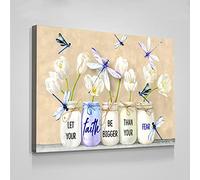 Jaesxxco Dragonfly Let Your Faith Be Bigger Than Your Fear Canvas Print Poster Birthday Wedding Gift Canvas Wall Art For Living Room Bedroom Office Home Decoration Artwork 121X6Inch Unframed