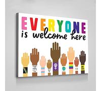 Jaesxxco Equality Prints,Diversity,Inclusion,Racism,Wall Art,Poster,Everyone Is Welcome Here Canvas Wall Art For Living Room Bedroom Office Home Decoration Artwork 121X6Inch Unframed