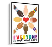 Jaesxxco Equality Prints,Diversity,Racism,Girl Power,Inclusion,Everyone Is Welcome Here Canvas Wall Art For Living Room Bedroom Office Home Decoration Artwork 121X6Inch Unframed