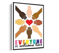 Jaesxxco Everyone Is Welcome Here,Equality Prints,Teacher,Diversity,Inclusion,Racism Canvas Wall Art For Living Room Bedroom Office Home Decoration Artwork 121X6Inch Unframed