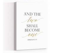 Jaesxxco Farmhouse Dining Room Decor,Christian Wedding Sign,Wedding Bible Verse Sign,And The Two Shall Become One Sign,Bible Verse Wall Decor,Gold Scripture Quotes Prints,12x16 Inch UnFramed Wall Art