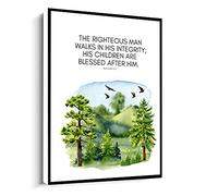 Jaesxxco Father'S Day Gift,Christian Gifts For Him,Proverbs 20 7,Righteous Man,Unframed Art Decor Canvas Wall Art For Living Room Bedroom Office Home Decoration Artwork 121X6Inch Unframed