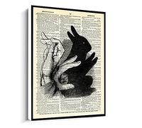 Jaesxxco Hand Shadow Rabbit Art Print Dictionary Page Poster Canvas Wall Art For Living Room Bedroom Office Home Decoration Artwork 121X6Inch Unframed