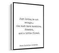 Jaesxxco Hans Christian Andersen Quote Print,Just Living Is Not Enough,Inspirational Life Quote Canvas Wall Art For Living Room Bedroom Office Home Decoration Artwork 121X6Inch Unframed