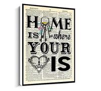 Jaesxxco Home Is Where Your Heart Is Text Art Poster Vintage Book Print Canvas Wall Art For Living Room Bedroom Office Home Decoration Artwork 121X6Inch Unframed