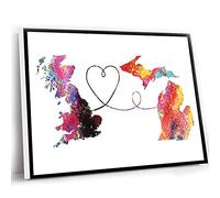 Jaesxxco Home Office Decor For Women,Living Room Decor,UnFramed Map Art,Watercolor Map Printing,Gift For Travel Lovers,Britain To Michigan Travel Watercolour Print,12x16 Inch UnFramed Wall Art