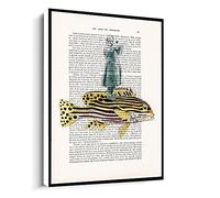 Jaesxxco Man On Fish,Fish Print On Vintage Dictionary Book Page,Wall Decor Art,Anatomy Poster Canvas Wall Art For Living Room Bedroom Office Home Decoration Artwork 121X6Inch Unframed