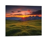 Jaesxxco Modern Artwork Epic Nature Scenery With Lush Grass And Distant Mountains At Sunset Canvas Wall Art For Bedroom Wall Decor Bed Living Room Wall Decoration Bathroom Office 12x16Inch Unframed