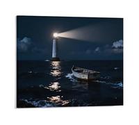 Jaesxxco Modern Artwork Lonely Boat In The Dark Sea With Lighthouse Canvas Wall Art For Bedroom Wall Decor Bed Living Room Wall Decoration Bathroom Office 12x16Inch Unframed