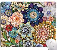 Jaesxxco Mouse Pad, Abstract Floral Mouse Pad, Premium-Textured Computer Mouse Mat Square Waterproof Non-Slip Rubber Base Mousepad, Boho Flowers 7.9X9.4 Inch