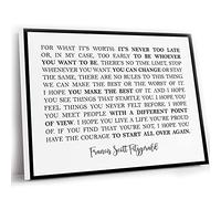 Jaesxxco Office Decorations For Men,Scott Fitzgerald Quote,Make The Best Of It,Inspirational Gift,Motivational Dorm Decor,It'S Never Too Late,Large Print Wall Art,12x16 Inch UnFramed Wall Art
