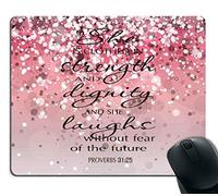 Jaesxxco Proverbs 31:25 Mouse Pad,Bible Verse Pink Sparkles Glitter Pattern Mouse Pad 7.9X9.4 Inch