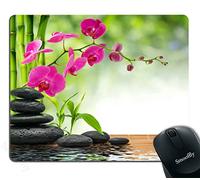 Jaesxxco Purple Mouse Pad Custom,Composition Tree - Purple Orchid - Black Stones Mouse Pad Personality Desings Gaming Mouse Pad 7.9X9.4 Inch
