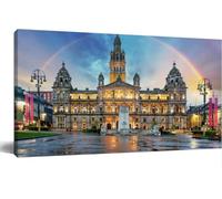 Jaesxxco Rainbow Over Glasgow City And Square Scotland Uk Canvas Wall Art Vintage Wall Decor Modern Abstract Poster Print For Living Room Bedroom Office Home Decoration 12x16Inch