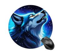 Jaesxxco Round Mouse Pad With Non Slip Base Compatible With Blue Universe Galaxy Magic Wolf In The Space, Smooth Surface For Desktop Laptop Keyboard, 7.8 Inches