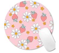 Jaesxxco Round Pink Mouse Pad, Strawberry Mousepad Small, Circular Pastel Floral Mouse Mat For Wireless Mouse, Non-Slip Rubber Base Cute Design Mice Pad For Laptop Computer Travel Women Kids, Flowers