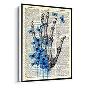 Jaesxxco Skeleton Hand Art Blue Butterflies Print Gothichand Bone Anatomy Poster Canvas Wall Art For Living Room Bedroom Office Home Decoration Artwork 121X6Inch Unframed