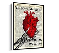 Jaesxxco Skeleton Love Print You Have My Whole Heart For My Whole Life Quote Anatomy Heart Poster Couple Gift Canvas Wall Art For Living Room Bedroom Office Home Decoration Artwork 121X6Inch Unframed