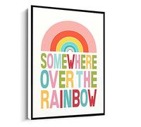 Jaesxxco Somewhere Over The Rainbow Print, Kawaii Rainbow Nursery Art Poster Canvas Wall Art For Living Room Bedroom Office Home Decoration Artwork 121X6Inch Unframed