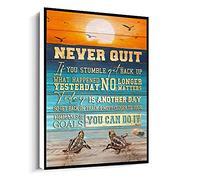 Jaesxxco Turtle Inspirational Quotes Never Quit You Can Do It Canvas Wall Art Decor Poster Canvas Wall Art For Living Room Bedroom Office Home Decoration Artwork 121X6Inch Unframed