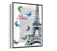 Jaesxxco Vintage Wall Art Paris Eiffel Butterflies Print,Shabby Chic Illustration Dictionary Print Canvas Wall Art For Living Room Bedroom Office Home Decoration Artwork 121X6Inch Unframed