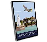 Jaesxxco Wall Art Canvas,Farmhouse Decor Wall Decor,Rustic Office Decor,World War Two Spitfire Flying Over Dover Harbour Portrait And Landscape In Retro,12x16 Inch UnFramed Wall Art