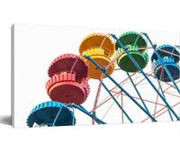 Jaesxxco Wall Art Decor Modern Canvas Art Colorful Empty Cabins A Ferris Wheel White Wall Decorations Farmhouse Artwork Painting for Farmhouse Kitchen Hotel Bedroom Bathroom Home Unframed 12x16 inch