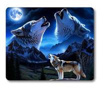Jaesxxco Wolves Howling At The Bright Moon Blue Mouse Pad, Wolf At The Great Mountain Mice Mat Desk Decor Accessories For Computer Or Laptop 7.9X9.4 Inch