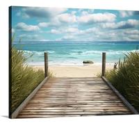 Jaesxxco wooden bridge leading to the beach Canvas Wall Art Decor Paintings Pictures for Bedroom Wall Decor Above Bed Living Room Wall Decoration Bathroom Office Artwork 12x16inch