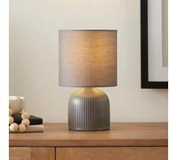 jafe Small Yet Elegant Ceramic Table Lamp for Bedside, Office, Bedroom, Living Room, Dorm, Desk, Kids Room and Reading with Minimalist Ribbed Base and Warm Fabric Satin Shade (Graphite Grey)