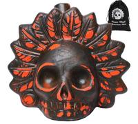 Jafermox Feather Skull Mask Aztec Death Whistle - Ghost Scream Whistle for Halloween, Pranks, Decor, Self Defense - Handmade Ceramic - Loud Human-Like Scream - Red