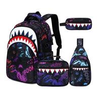 Jafeton 4PCS Backpack with XD, Graffiti, Modern