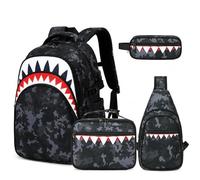 Jafeton 4PCS Backpack with XD, Gray-black Camo, Modern