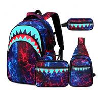 Jafeton 4PCS Backpack with XD, Red Lightning, Modern