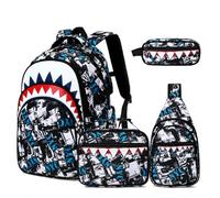 Jafeton 4PCS Backpack with XD, White Graffiti, Modern