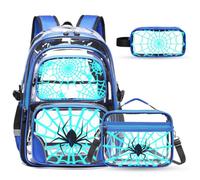 Jafeton Clear Backpack for Boys, PVC Transparent Cool Luminous Backpack for Boys, Blue Black, M, 3pcs Backpack Set