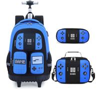 Jafeton School Rolling Backpack Set for Boys, Blue, L, Gamer Style