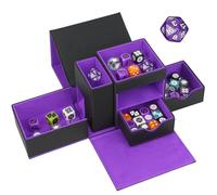 Jaffzora 3 in 1 Dice Tower & Dice Storage Box, Magnetic Leather Dice Tray & Dice Roller, Portable Dice Organizer for Dungeons & Dragons, MTG, RPG & Tabletop Games, Black & Purple