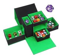Jaffzora 3 in 1 Dice Tower & Dice Storage Box, Magnetic Leather Dice Tray & Dice Roller, Portable Dice Organizer for Dungeons & Dragons, MTG, RPG & Tabletop Games, Black & Green